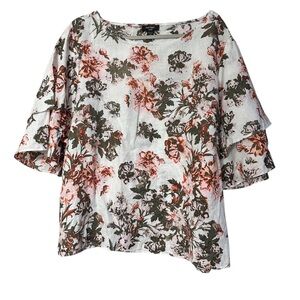 Lord & Taylor Floral Linen Blouse